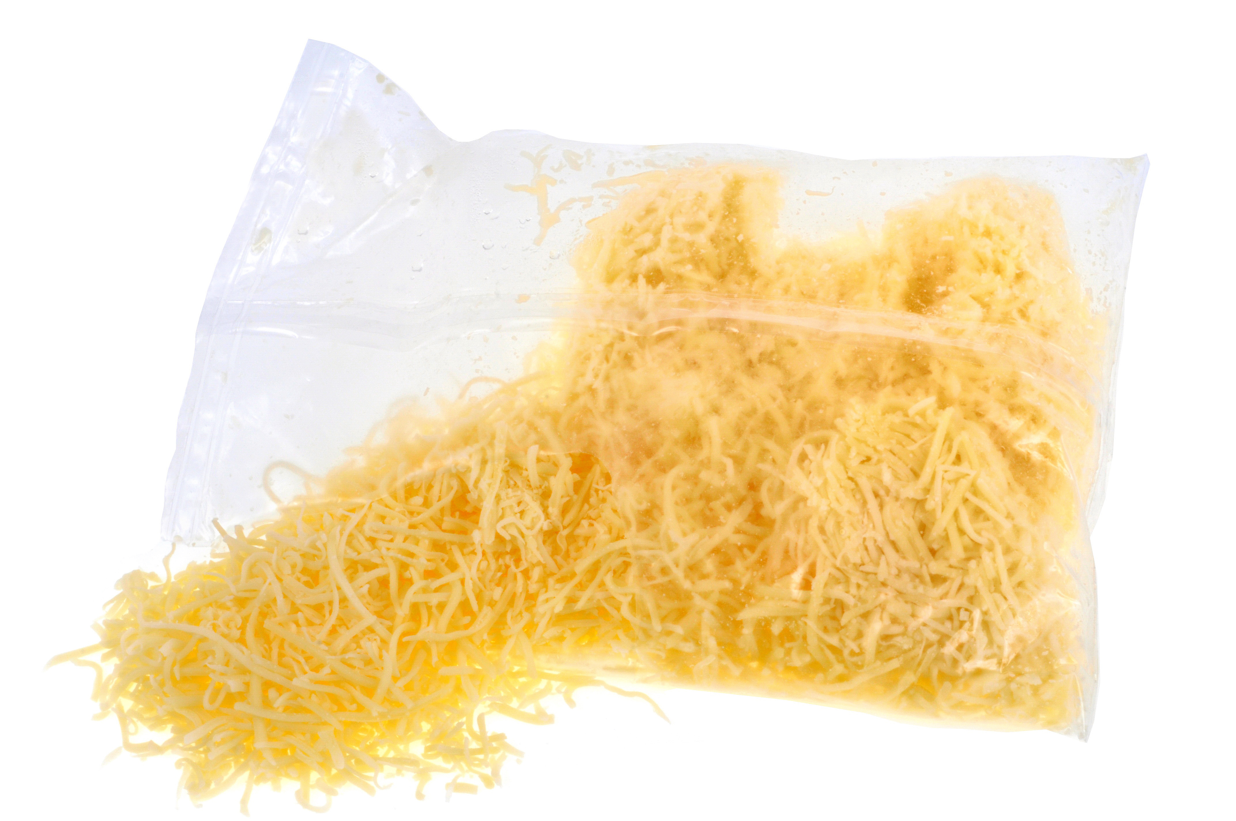 Bag of open shredded cheese